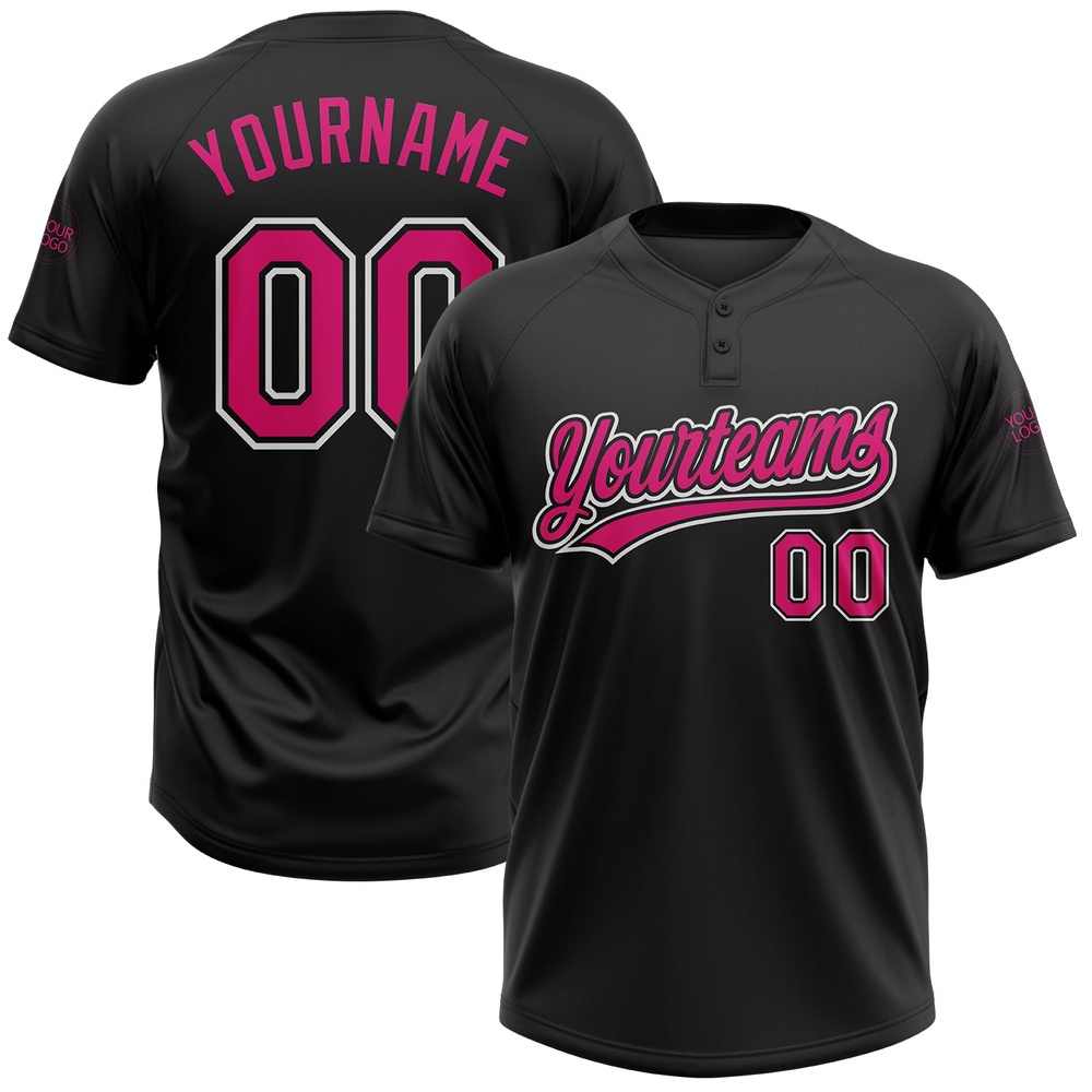 Black Hot Pink White Two Button Unisex Softball Jersey, Custom Team Softball Jersey