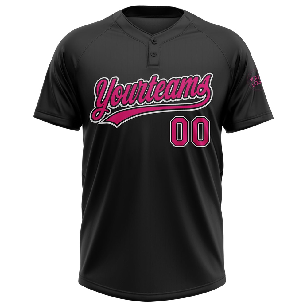 Black Hot Pink White Two Button Unisex Softball Jersey, Custom Team Softball Jersey