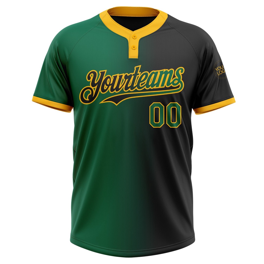 Black Kelly Green Gold Gradient Fashion Two Button Unisex Softball Jersey, Custom Team Softball Jersey