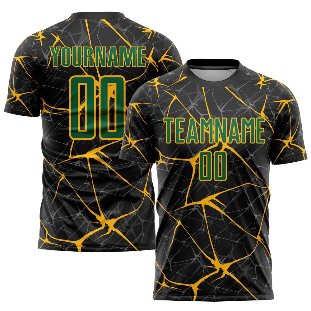 Black Kelly Green Gold Sublimation Soccer Uniform Jersey, Custom Team Soccer Jersey Shirt