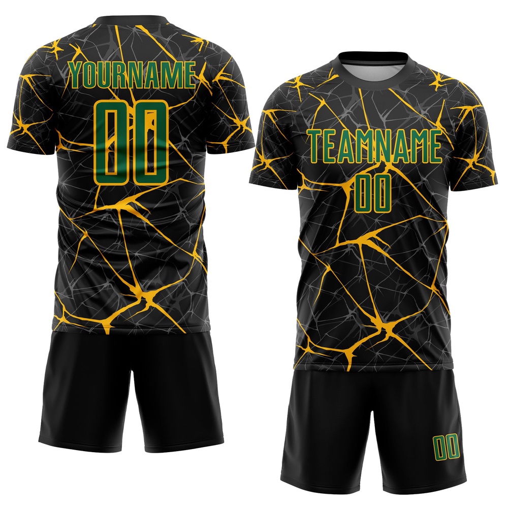 Black Kelly Green Gold Sublimation Soccer Uniform Jersey, Custom Team Soccer Jersey Shirt