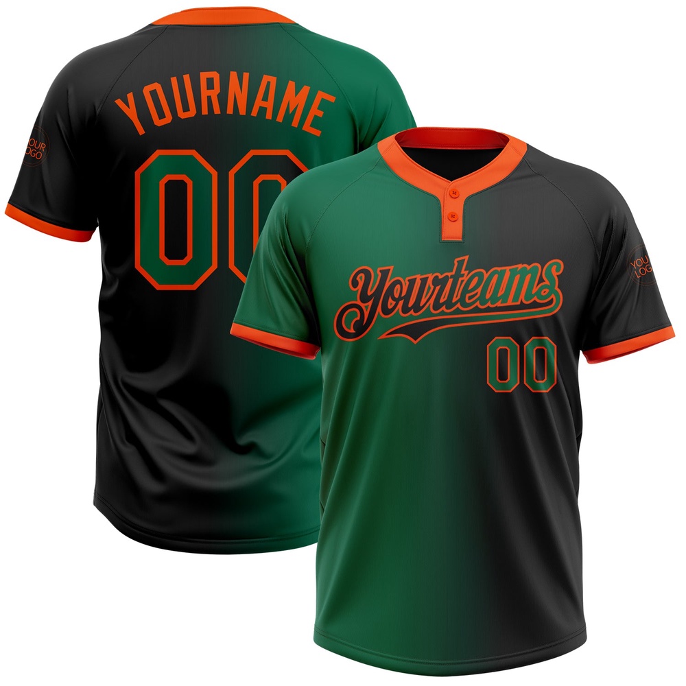 Black Kelly Green Orange Gradient Fashion Two Button Unisex Softball Jersey, Custom Team Softball Jersey