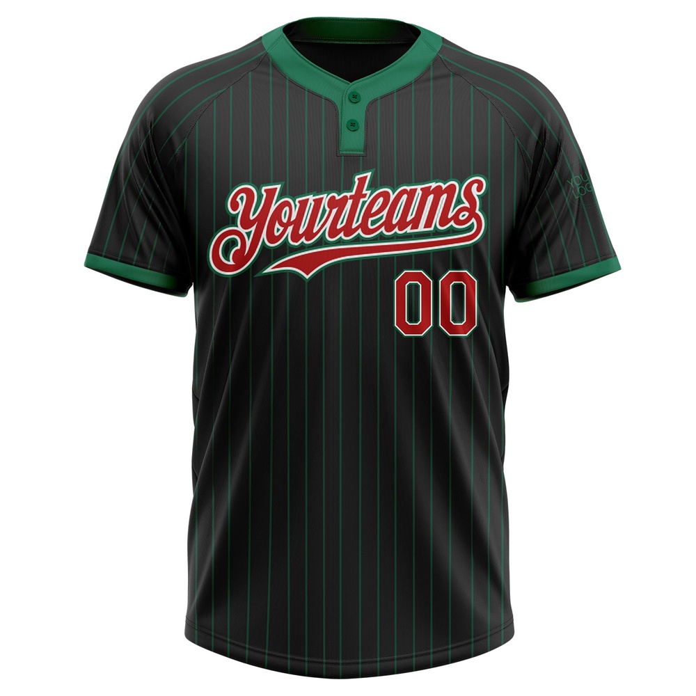 Black Kelly Green Pinstripe Red White Two Button Unisex Softball Jersey, Custom Team Softball Jersey Black Kelly Green Pinstripe Red White Two Button Unisex Softball Jersey, Custom Team Softball Jersey