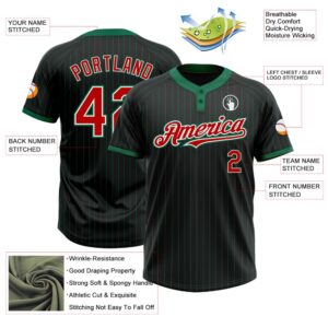 Black Kelly Green Pinstripe Red White Two Button Unisex Softball Jersey Custom Team Softball Jersey 3 q7okgt.jpg
