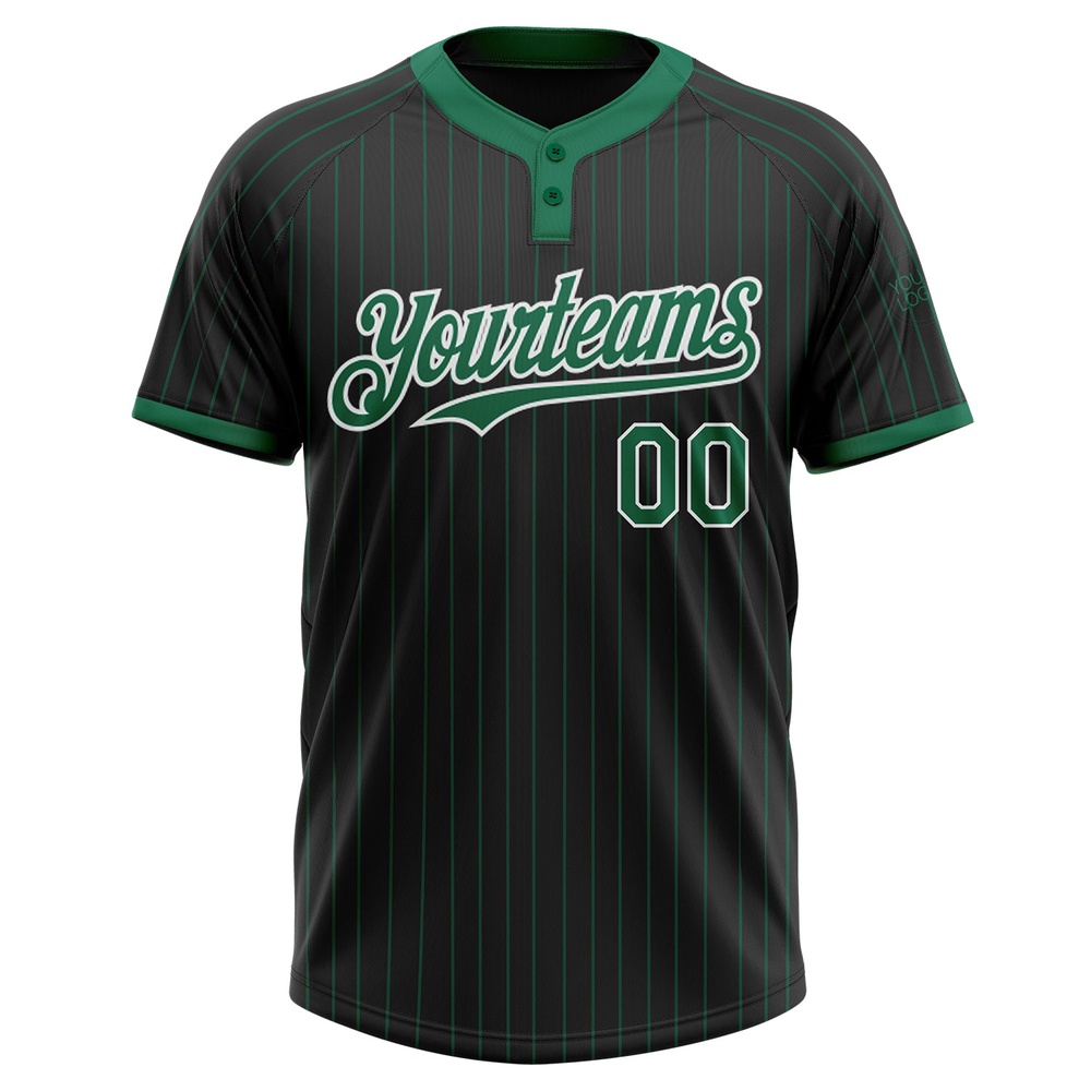 Black Kelly Green Pinstripe White Two Button Unisex Softball Jersey, Custom Team Softball Jersey