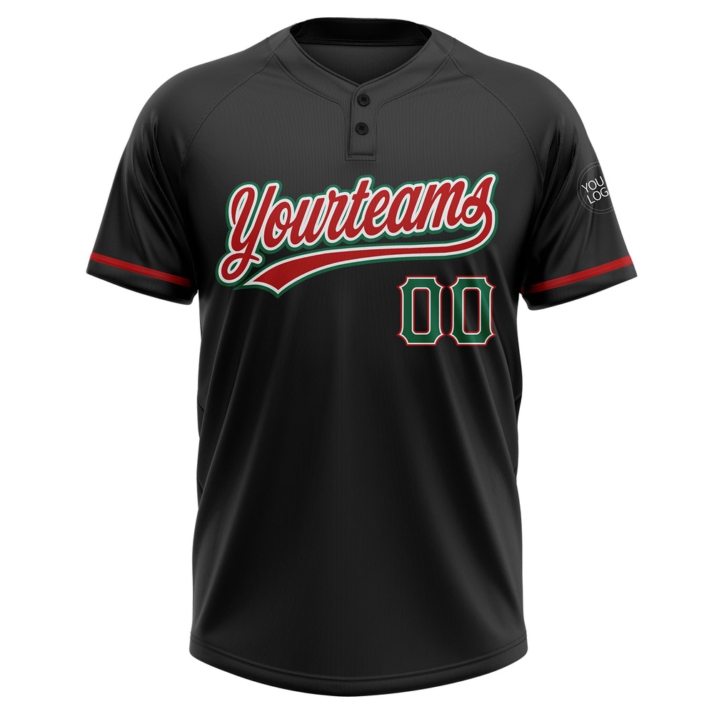 Black Kelly Green Red Two Button Unisex Softball Jersey, Custom Team Softball Jersey Black Kelly Green Red Two Button Unisex Softball Jersey, Custom Team Softball Jersey