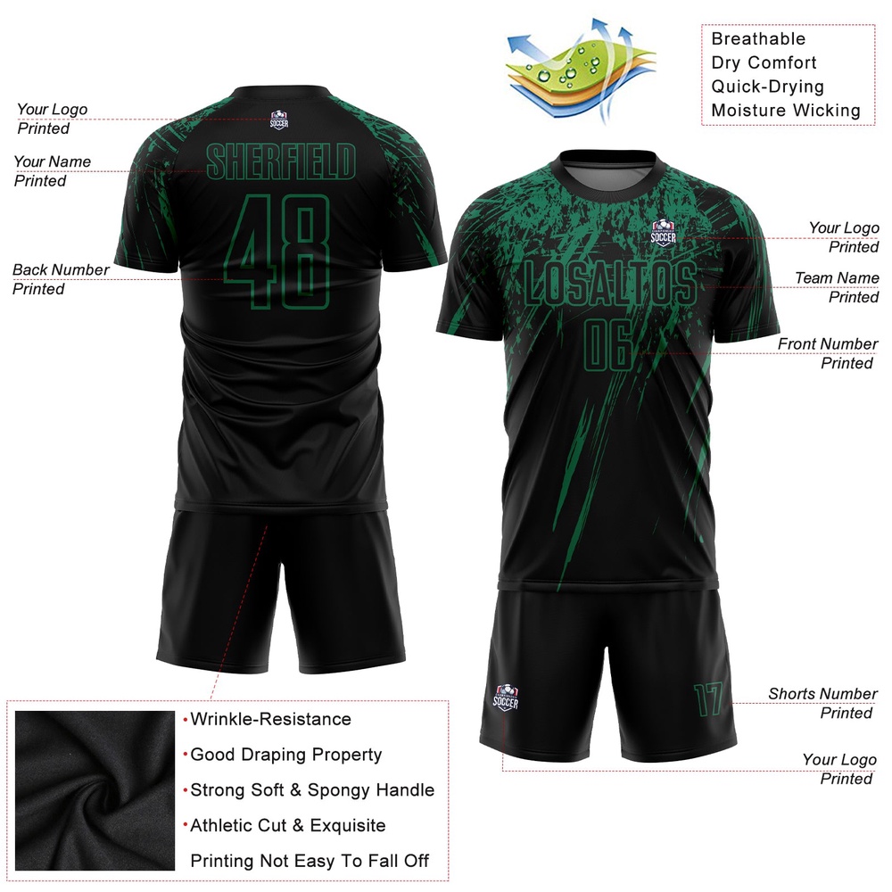 Black Kelly Green Sublimation Soccer Uniform Jersey, Custom Team Soccer Jersey Shirt
