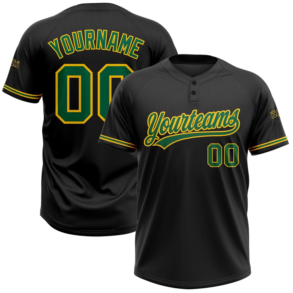 Black Kelly Green Yellow Two Button Unisex Softball Jersey, Custom Team Softball Jersey Black Kelly Green Yellow Two Button Unisex Softball Jersey, Custom Team Softball Jersey
