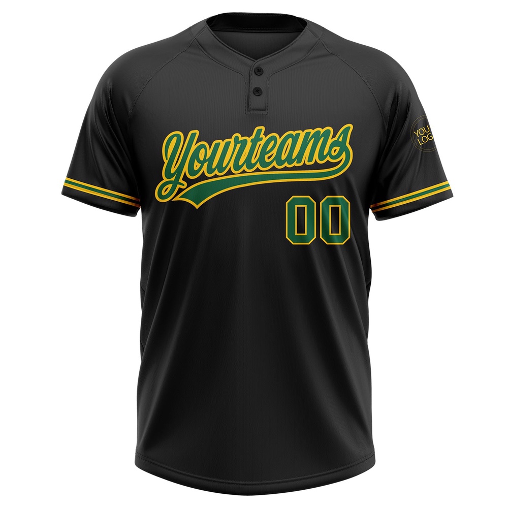 Black Kelly Green Yellow Two Button Unisex Softball Jersey, Custom Team Softball Jersey Black Kelly Green Yellow Two Button Unisex Softball Jersey, Custom Team Softball Jersey