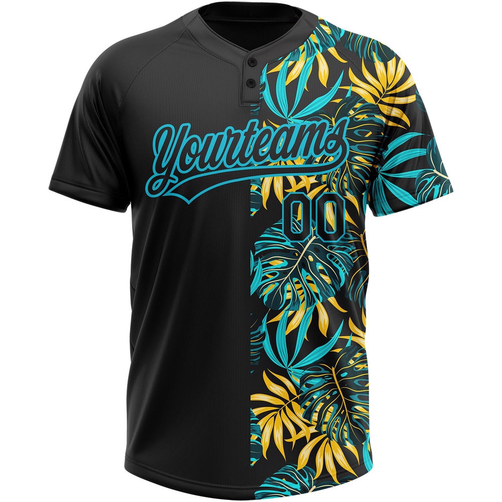 Black Lakes Blue 3D Pattern Hawaii Tropical Palm Leaves Two Button Unisex Softball Jersey, Custom Team Softball Jersey Black Lakes Blue 3D Pattern Hawaii Tropical Palm Leaves Two Button Unisex Softball Jersey, Custom Team Softball Jersey
