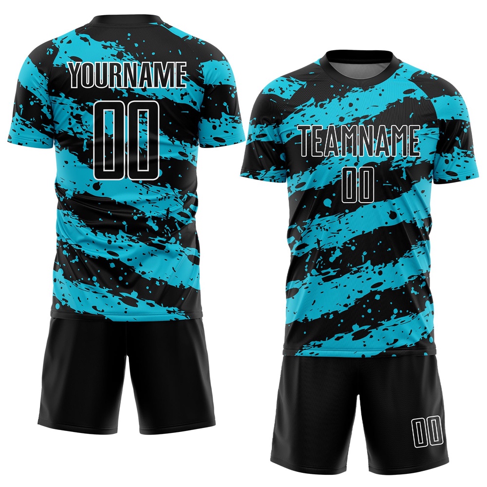Black Lakes Blue White Splash Sublimation Soccer Uniform Jersey, Custom Team Soccer Jersey Shirt