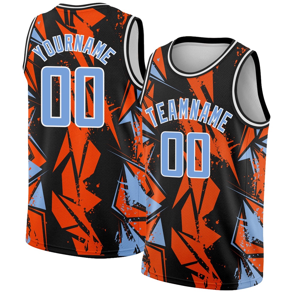 Black Light Blue Orange 3D Pattern Design Geometric Shapes Authentic Basketball Jersey, Custom Team Soccer Jersey Shirt