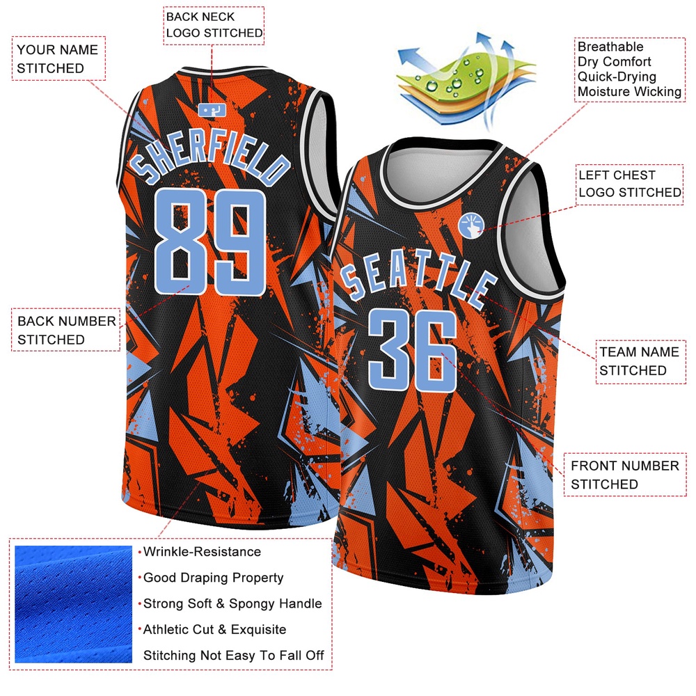 Black Light Blue Orange 3D Pattern Design Geometric Shapes Authentic Basketball Jersey, Custom Team Soccer Jersey Shirt