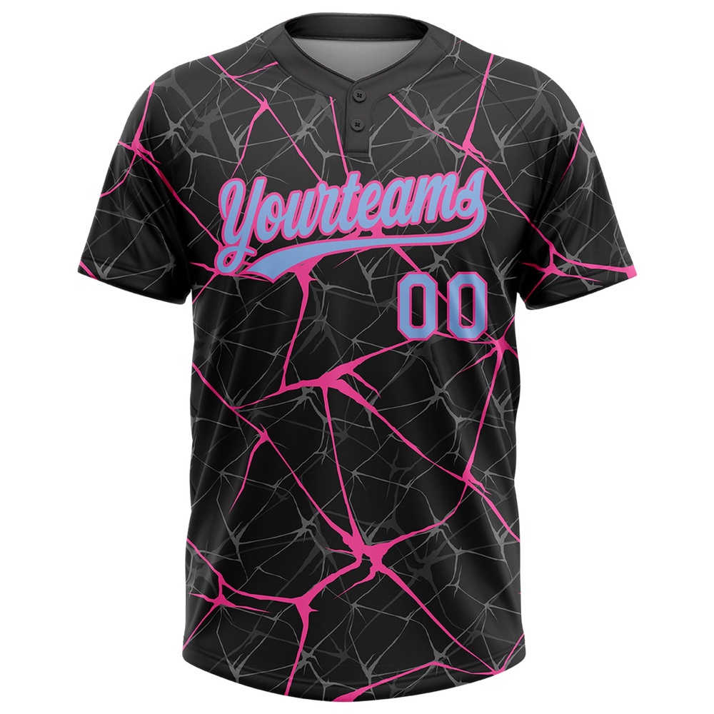 Black Light Blue Pink 3D Pattern Abstract Network Two Button Unisex Softball Jersey, Custom Team Softball Jersey Black Light Blue Pink 3D Pattern Abstract Network Two Button Unisex Softball Jersey, Custom Team Softball Jersey