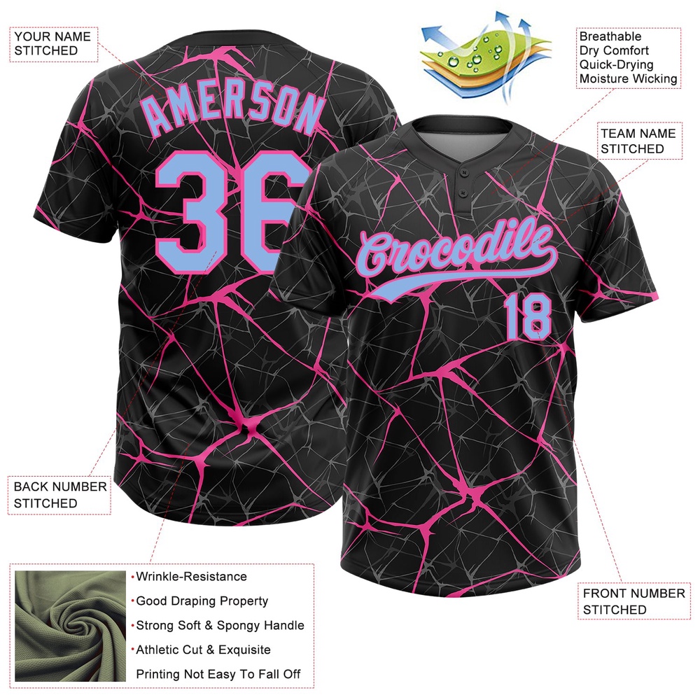 Black Light Blue Pink 3D Pattern Abstract Network Two Button Unisex Softball Jersey, Custom Team Softball Jersey Black Light Blue Pink 3D Pattern Abstract Network Two Button Unisex Softball Jersey, Custom Team Softball Jersey