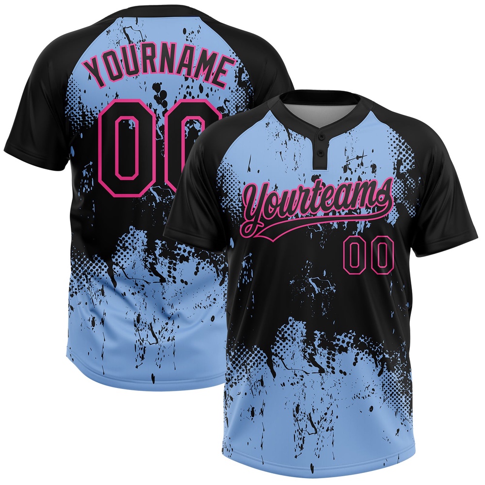 Black Light Blue Pink 3D Pattern Abstract Splatter Grunge Art Two Button Unisex Softball Jersey, Custom Team Softball Jersey Black Light Blue Pink 3D Pattern Abstract Splatter Grunge Art Two Button Unisex Softball Jersey, Custom Team Softball Jersey