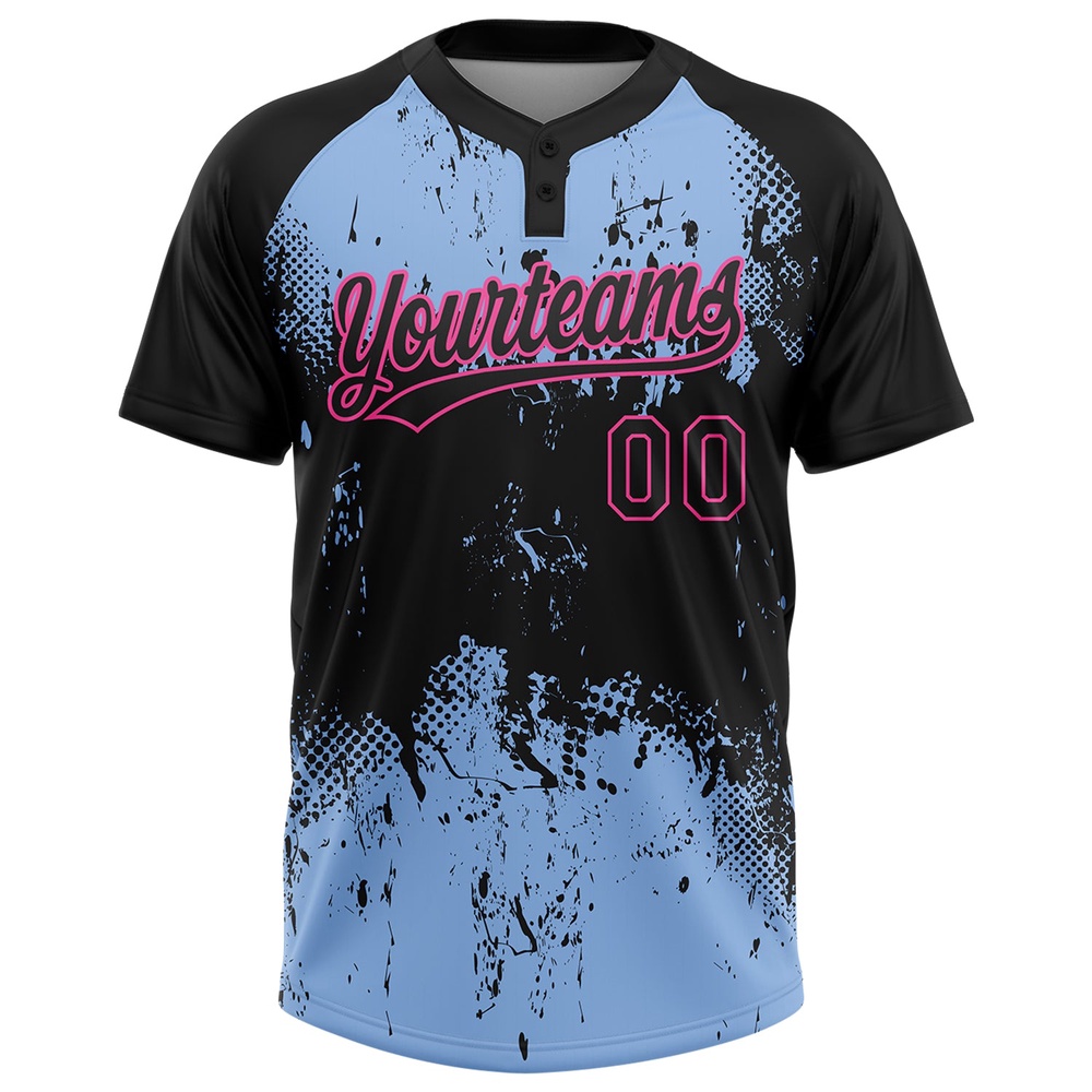 Black Light Blue Pink 3D Pattern Abstract Splatter Grunge Art Two Button Unisex Softball Jersey, Custom Team Softball Jersey Black Light Blue Pink 3D Pattern Abstract Splatter Grunge Art Two Button Unisex Softball Jersey, Custom Team Softball Jersey