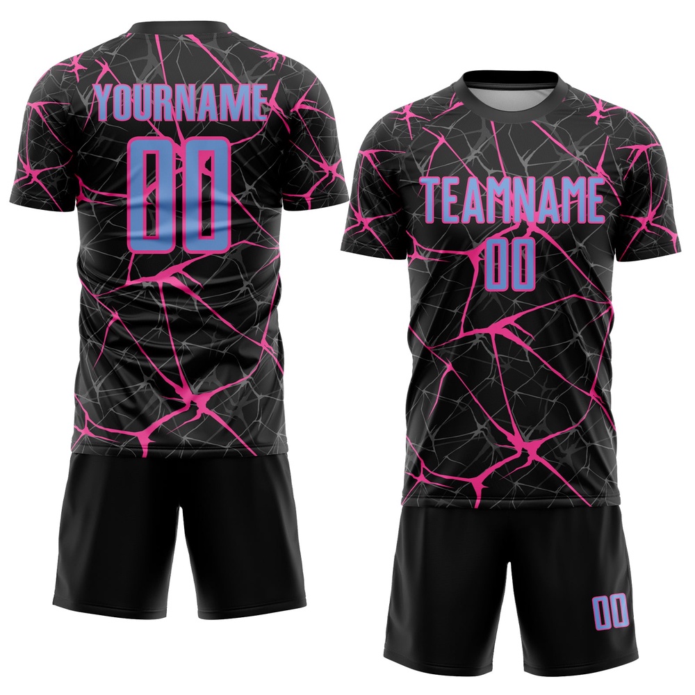 Black Light Blue Pink Sublimation Soccer Uniform Jersey, Custom Team Soccer Jersey Shirt
