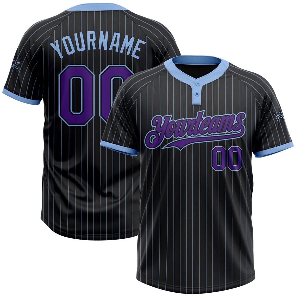 Black Light Blue Pinstripe Purple Two Button Unisex Softball Jersey, Custom Team Softball Jersey
