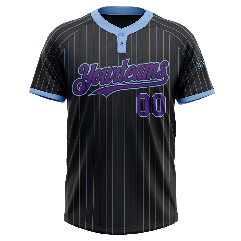 Black Light Blue Pinstripe Purple Two Button Unisex Softball Jersey, Custom Team Softball Jersey