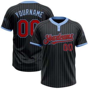 Black Light Blue Pinstripe Red Two Button…