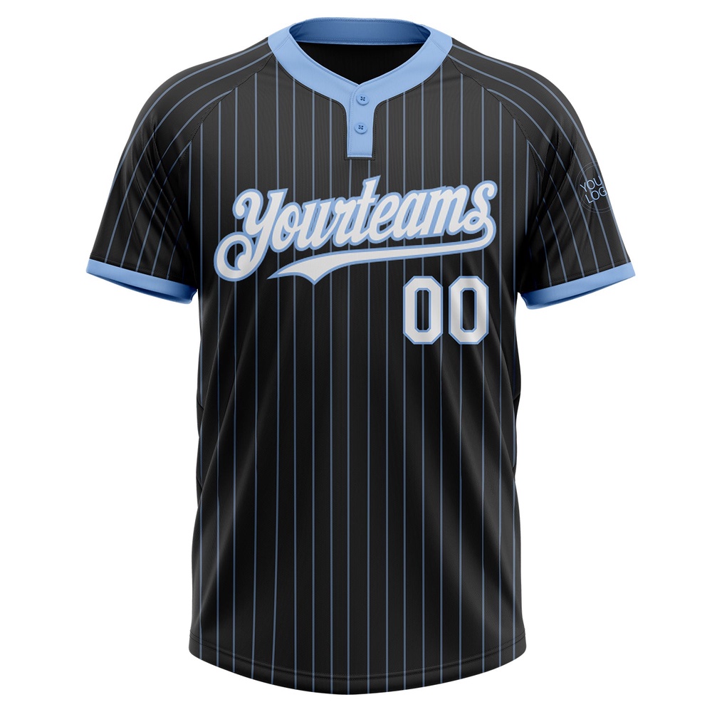 Black Light Blue Pinstripe White Two Button Unisex Softball Jersey, Custom Team Softball Jersey Black Light Blue Pinstripe White Two Button Unisex Softball Jersey, Custom Team Softball Jersey