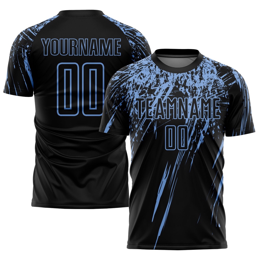 Black Light Blue Sublimation Soccer Uniform Jersey, Custom Team Soccer Jersey Shirt