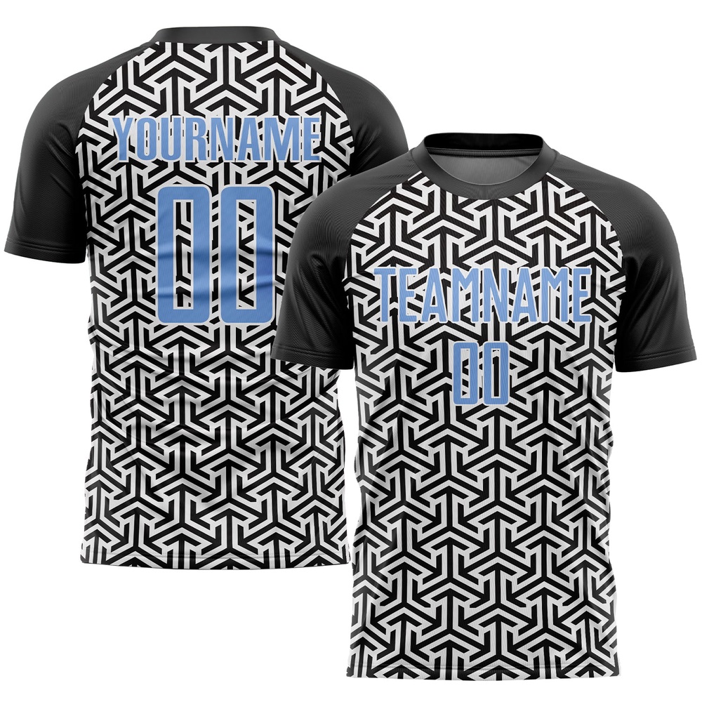 Black Light Blue White Sublimation Soccer Uniform Jersey, Custom Team Soccer Jersey Shirt