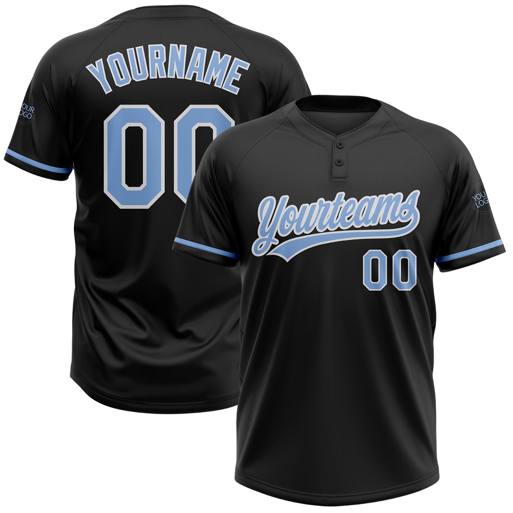 Black Light Blue White Two Button Unisex Softball Jersey, Custom Team Softball Jersey