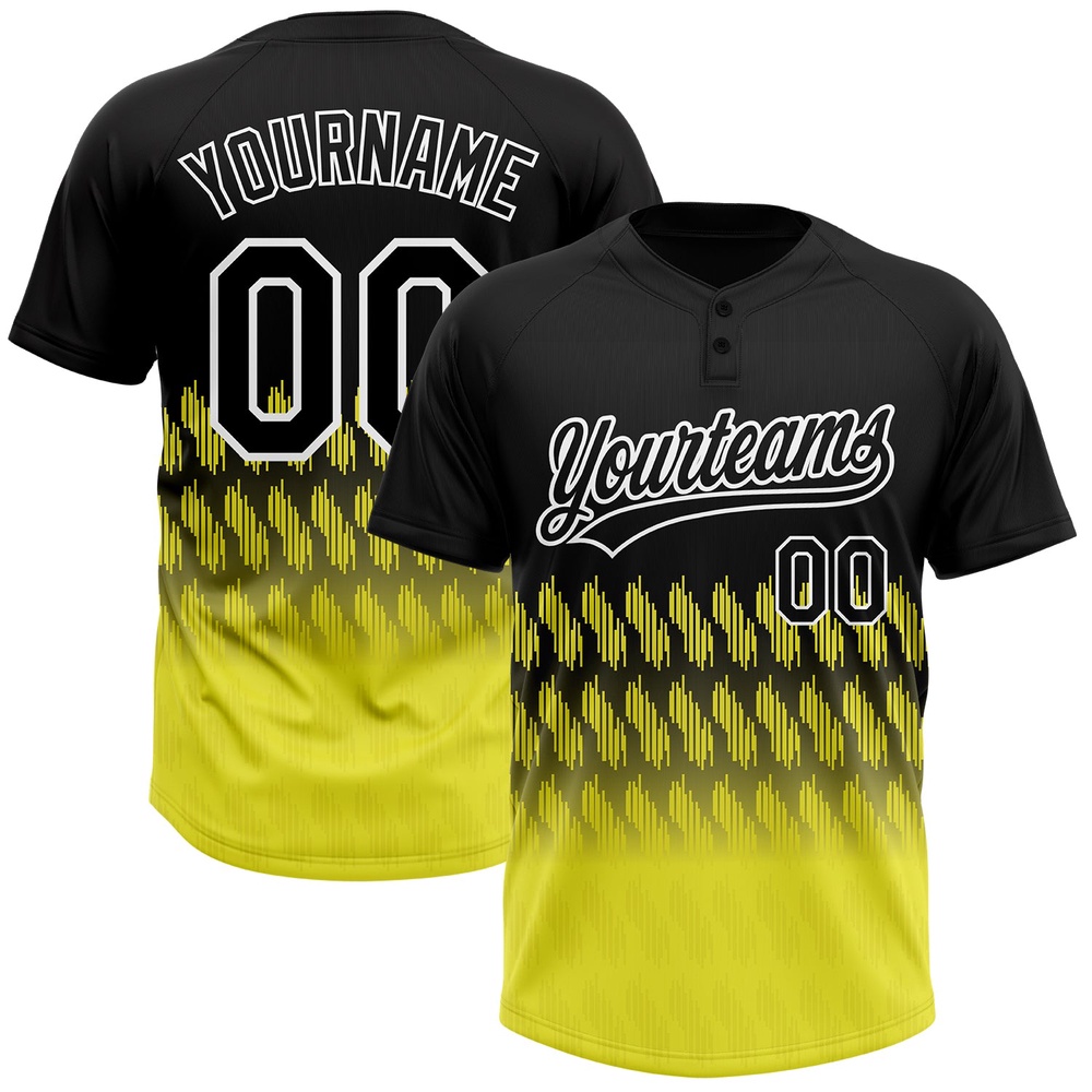 Black Light Yellow White 3D Pattern Lines Two Button Unisex Softball Jersey, Custom Team Softball Jersey Black Light Yellow White 3D Pattern Lines Two Button Unisex Softball Jersey, Custom Team Softball Jersey