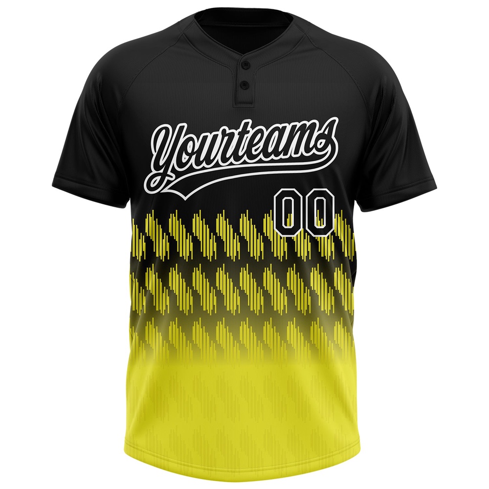 Black Light Yellow White 3D Pattern Lines Two Button Unisex Softball Jersey, Custom Team Softball Jersey Black Light Yellow White 3D Pattern Lines Two Button Unisex Softball Jersey, Custom Team Softball Jersey