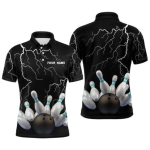 Black Lightning Thunder Custom Men Bowling Polo…