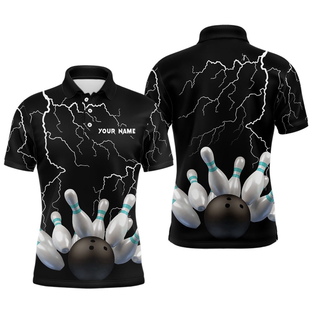 Black Lightning Thunder Custom Men Bowling Polo Shirt Bowling Ball Pins Team Polo Shirt, Personalized Bowling Team Shirt Black Lightning Thunder Custom Men Bowling Polo Shirt Bowling Ball Pins Team Polo Shirt, Personalized Bowling Team Shirt