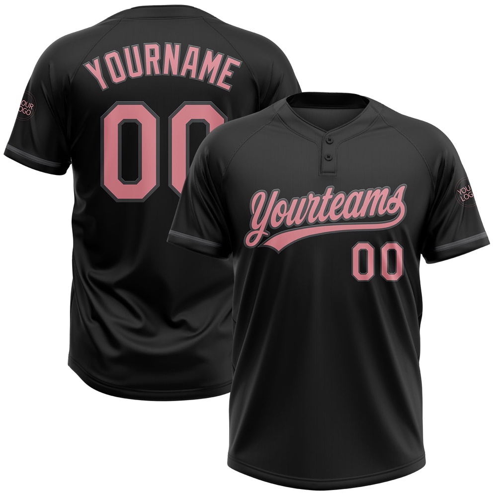 Black Medium Pink Steel Gray Two Button Unisex Softball Jersey, Custom Team Softball Jersey