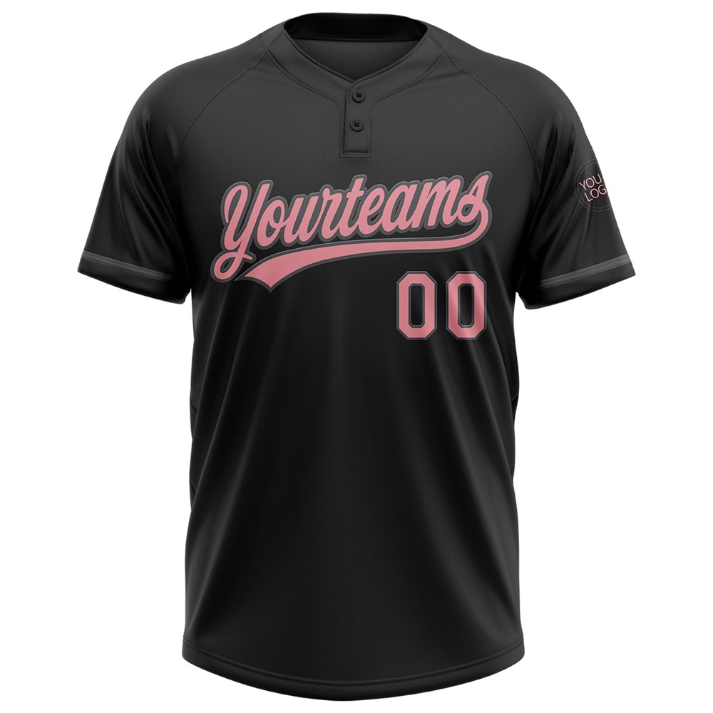 Black Medium Pink Steel Gray Two Button Unisex Softball Jersey, Custom Team Softball Jersey