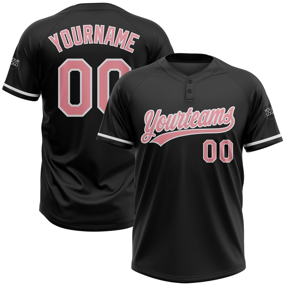 Black Medium Pink White Two Button Unisex Softball Jersey, Custom Team Softball Jersey