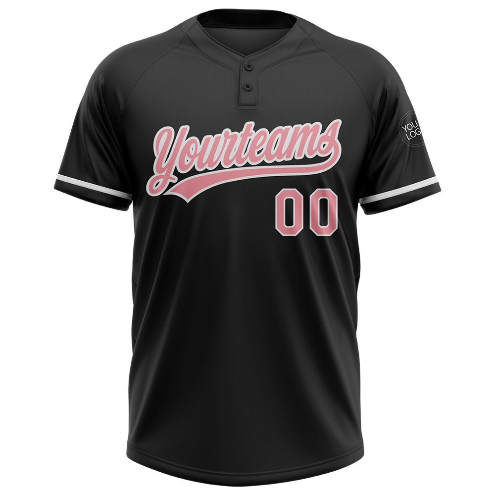 Black Medium Pink White Two Button Unisex Softball Jersey, Custom Team Softball Jersey