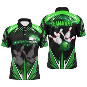 Black Men Bowling Polo Shirt Custom Green…