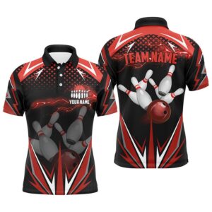 Black Men Bowling Polo Shirt Custom Red…