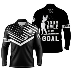 Black Men s Golf Polo Shirt White American Flag Custom Name Your Hole Is My Goal Funny Golf Team Shirt Golf Polo Shirt Golf Shirts 2 ykploj.jpg
