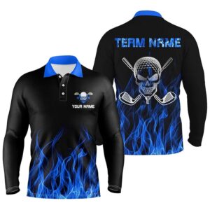 Black Men s Golf Polo Shirts Custom Blue Flame Skull Golf Clubs For Men Golf Polo Shirt Golf Shirts 2 mlholo.jpg