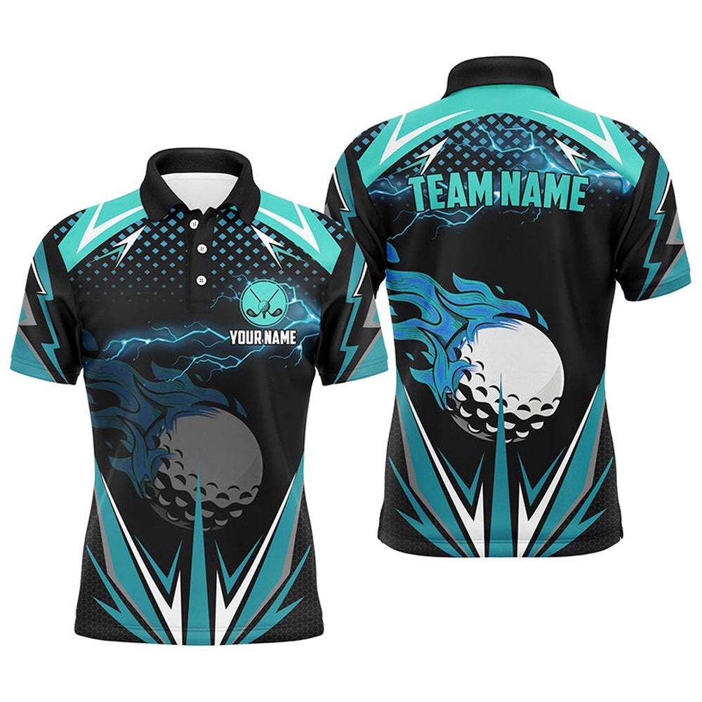 Black Men’s Golf Polo Shirts Custom Cyan Blue Fire Lightning Team Golf Jerseys, Golf Attire For Men, Golf Polo Shirt, Golf Shirts Black Men’s Golf Polo Shirts Custom Cyan Blue Fire Lightning Team Golf Jerseys, Golf Attire For Men, Golf Polo Shirt, Golf Shirts