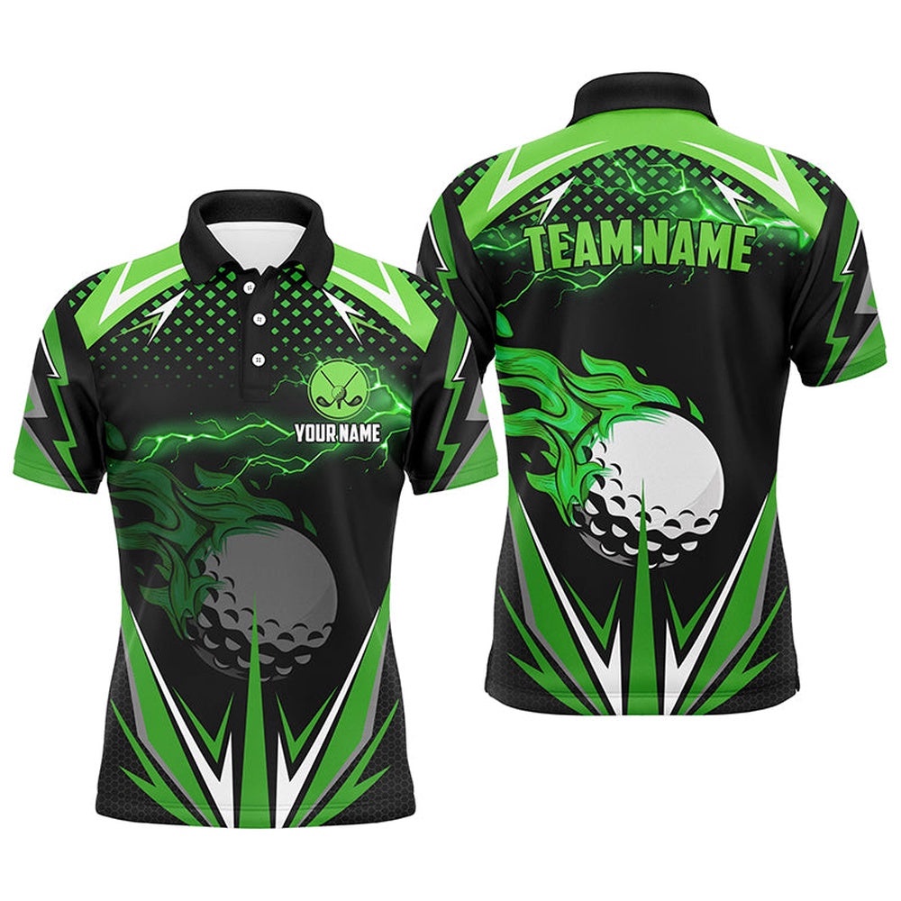 Black Men’s Golf Polo Shirts Custom Green Fire Lightning Team Golf Jerseys, Golf Attire For Men, Golf Polo Shirt, Golf Shirts Black Men’s Golf Polo Shirts Custom Green Fire Lightning Team Golf Jerseys, Golf Attire For Men, Golf Polo Shirt, Golf Shirts