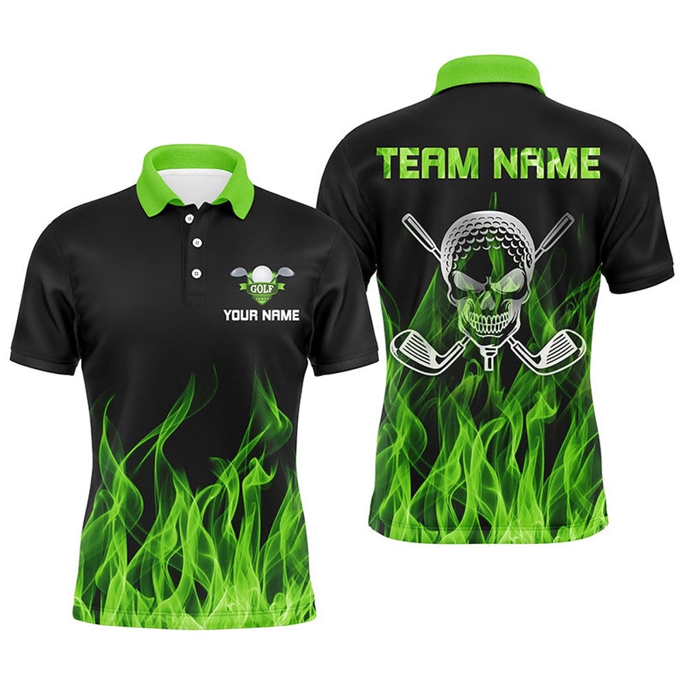 Black Men’s Golf Polo Shirts Custom Green Flame Skull Golf Clubs For Men, Golf Polo Shirt, Golf Shirts Black Men’s Golf Polo Shirts Custom Green Flame Skull Golf Clubs For Men, Golf Polo Shirt, Golf Shirts