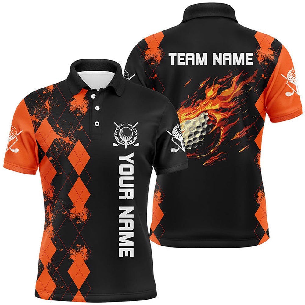 Black Men’s Golf Polo Shirts Custom Orange Argyle Pattern Flame Golf Ball Golf Tops For Men’s, Golf Polo Shirt, Golf Shirts Black Men’s Golf Polo Shirts Custom Orange Argyle Pattern Flame Golf Ball Golf Tops For Men’s, Golf Polo Shirt, Golf Shirts