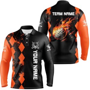 Black Men s Golf Polo Shirts Custom Orange Argyle Pattern Flame Golf Ball Golf Tops For Men s Golf Polo Shirt Golf Shirts 2 ccp21v.jpg