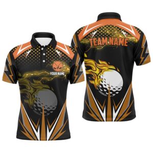 Black Men’s Golf Polo Shirts Custom Orange…