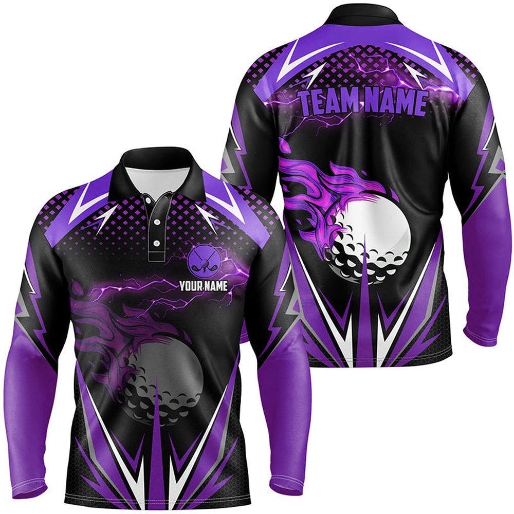 Black Men’s Golf Polo Shirts Custom Purple Fire Lightning Team Golf Jerseys, Golf Attire For Men, Golf Polo Shirt, Golf Shirts Black Men’s Golf Polo Shirts Custom Purple Fire Lightning Team Golf Jerseys, Golf Attire For Men, Golf Polo Shirt, Golf Shirts