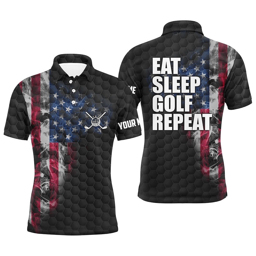 Black Men’s Golf Polo Shirts Custom Smoke American Flag Eat Sleep Golf Repeat, Patriotic Golf Shirts, Golf Polo Shirt, Golf Shirts Black Men’s Golf Polo Shirts Custom Smoke American Flag Eat Sleep Golf Repeat, Patriotic Golf Shirts, Golf Polo Shirt, Golf Shirts