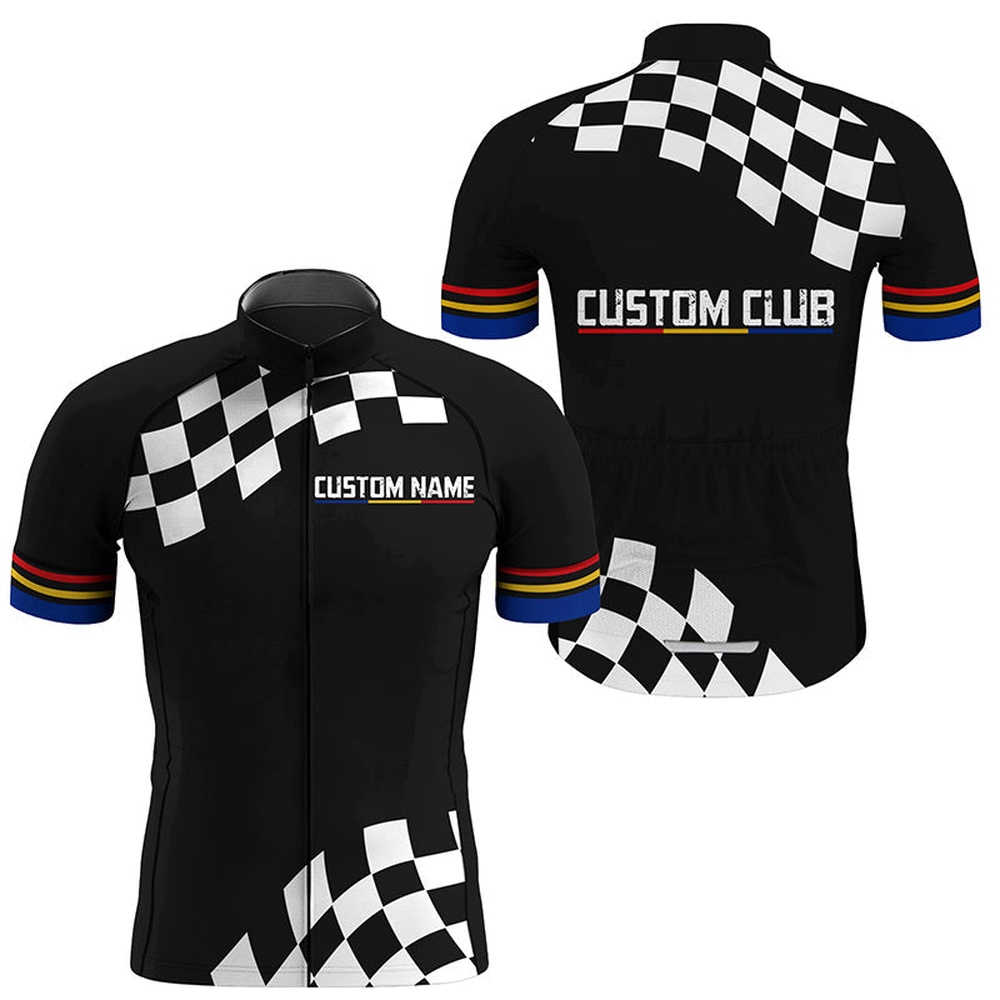 Black Mens Cycling Jersey Custom Name Bike Shirt Breathable Cycling Tops With Pockets And Zip, Custom Mono Cycling Jersey